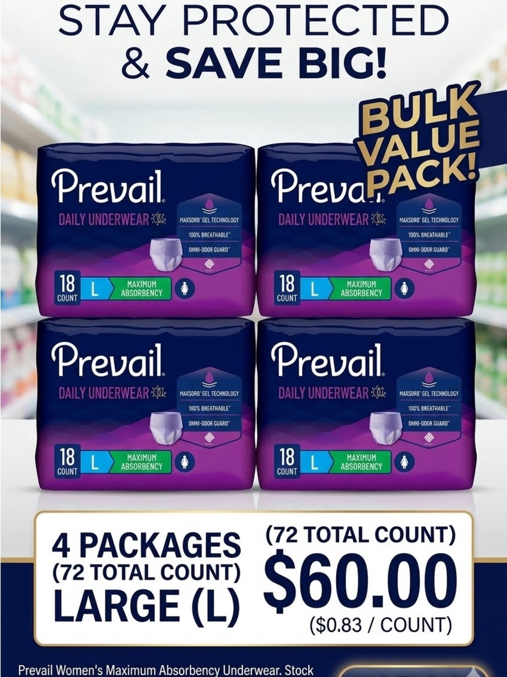 Prevail Daily Underwear Bulk Pack - Large - Purple